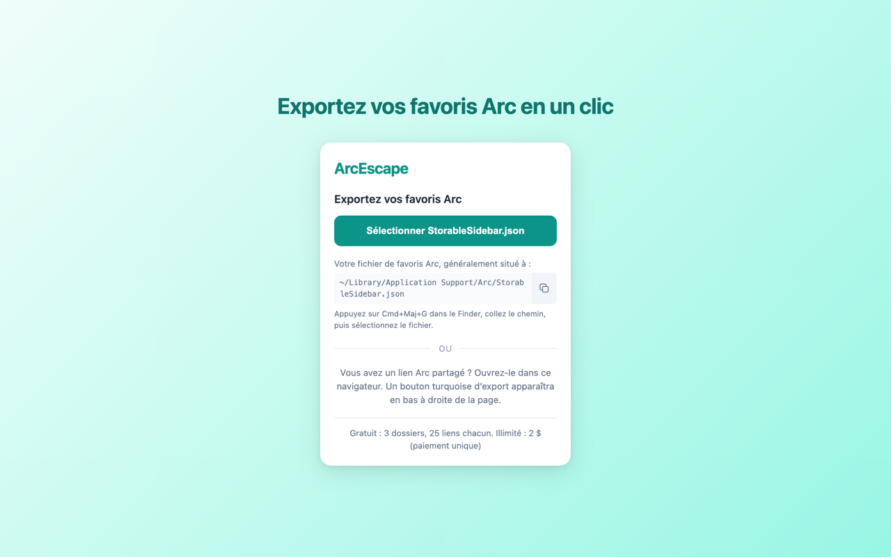 &Eacute;cran d'accueil ArcEscape