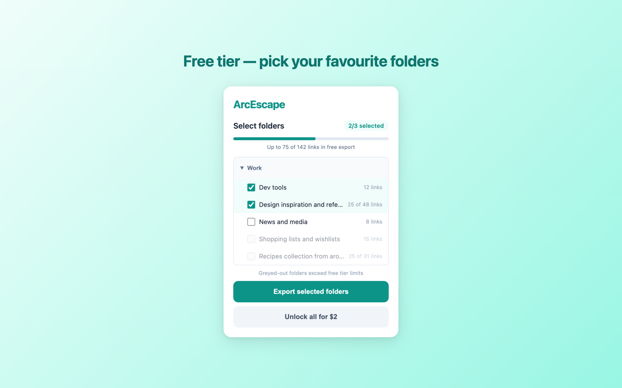 Free tier folder selection